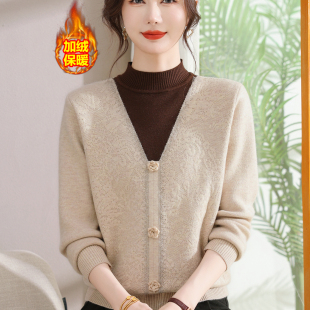 加厚半高领毛衣内搭 中老年女冬装 妈妈装 加绒针织打底上衣2025新款