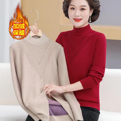 妈妈装加绒毛衣保暖上衣中老年女