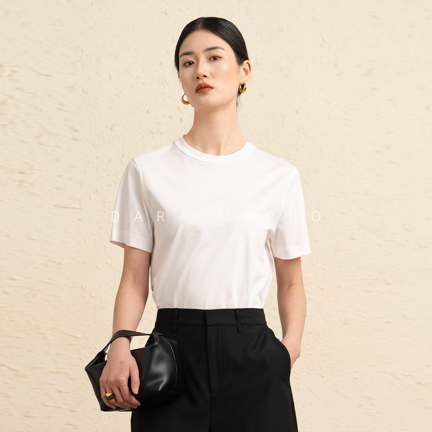 bc/100%/后领钉珠白色丝棉重磅短袖t恤女夏C430402026年夏新款