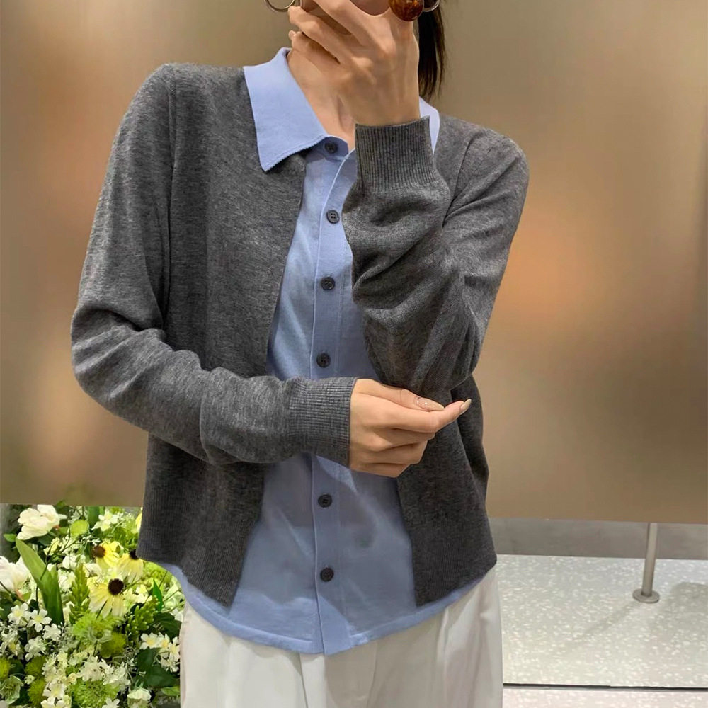 老钱风羊毛针织开衫女叠穿亚麻衬衣假两件26秋季新款女装毛衣外套