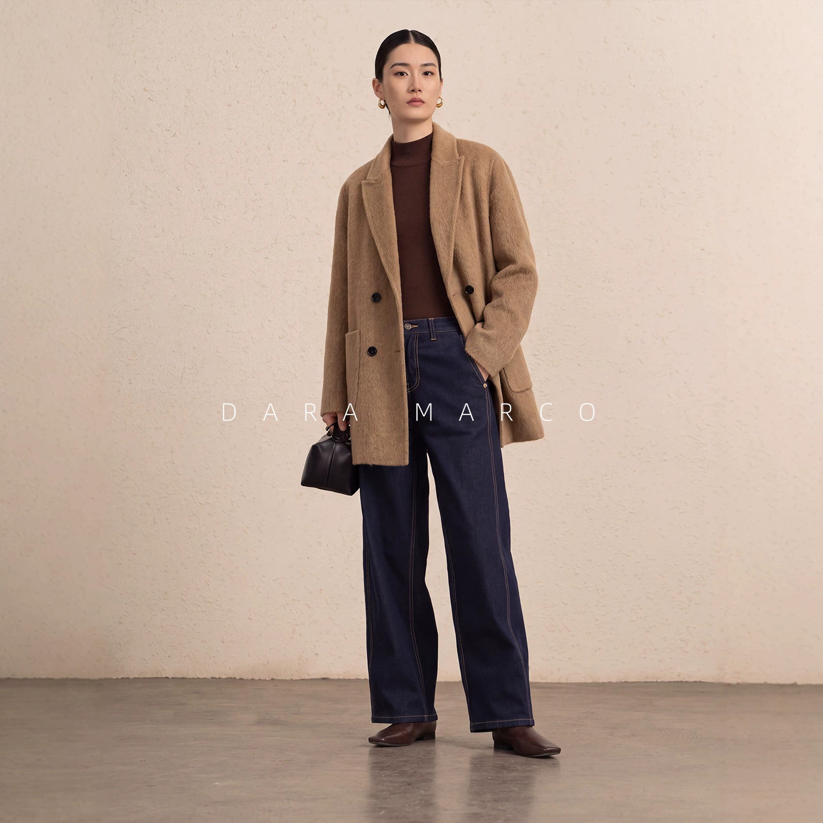DING奢~100%纯骆驼绒休闲西装中长款手工双面毛呢大衣女2026秋冬