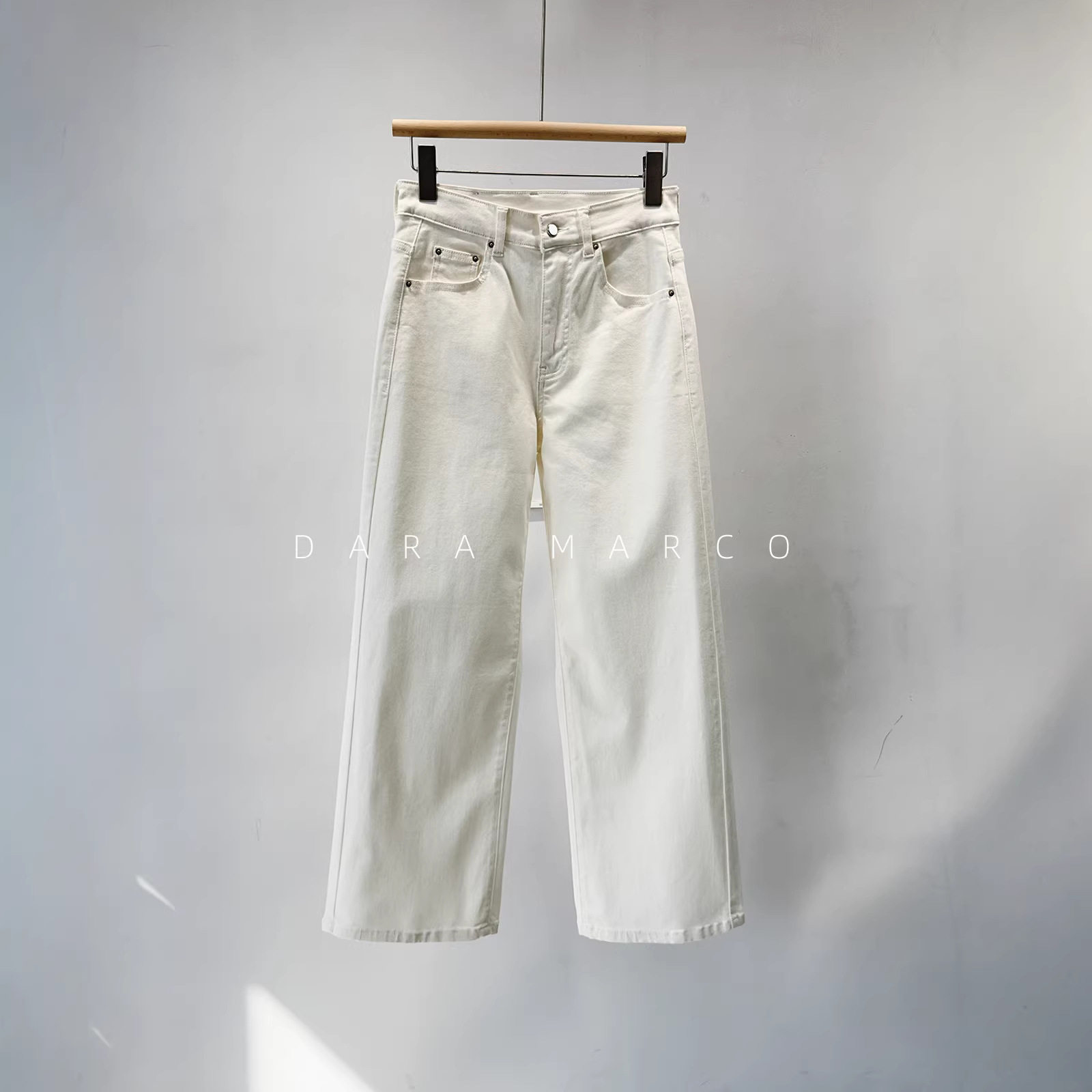 美式复古~JN家柜1K+棉弹阔腿直筒白色牛仔裤宽松显瘦长裤女26春夏