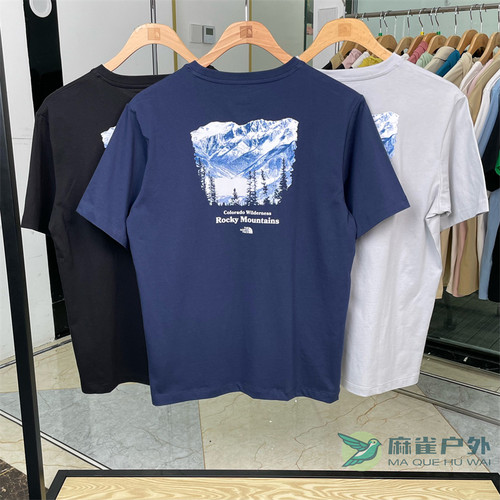 北面户外透气印花纯棉短袖T恤男