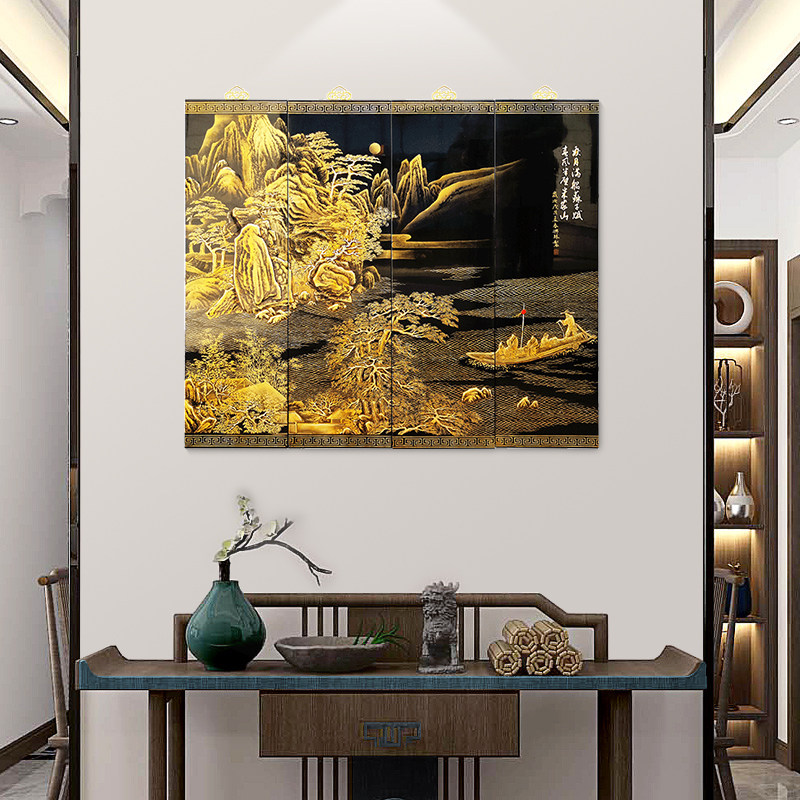 紫艺堂漆器复古中式客厅装饰漆画梅兰竹菊沙发背景墙挂画凤凰挂屏