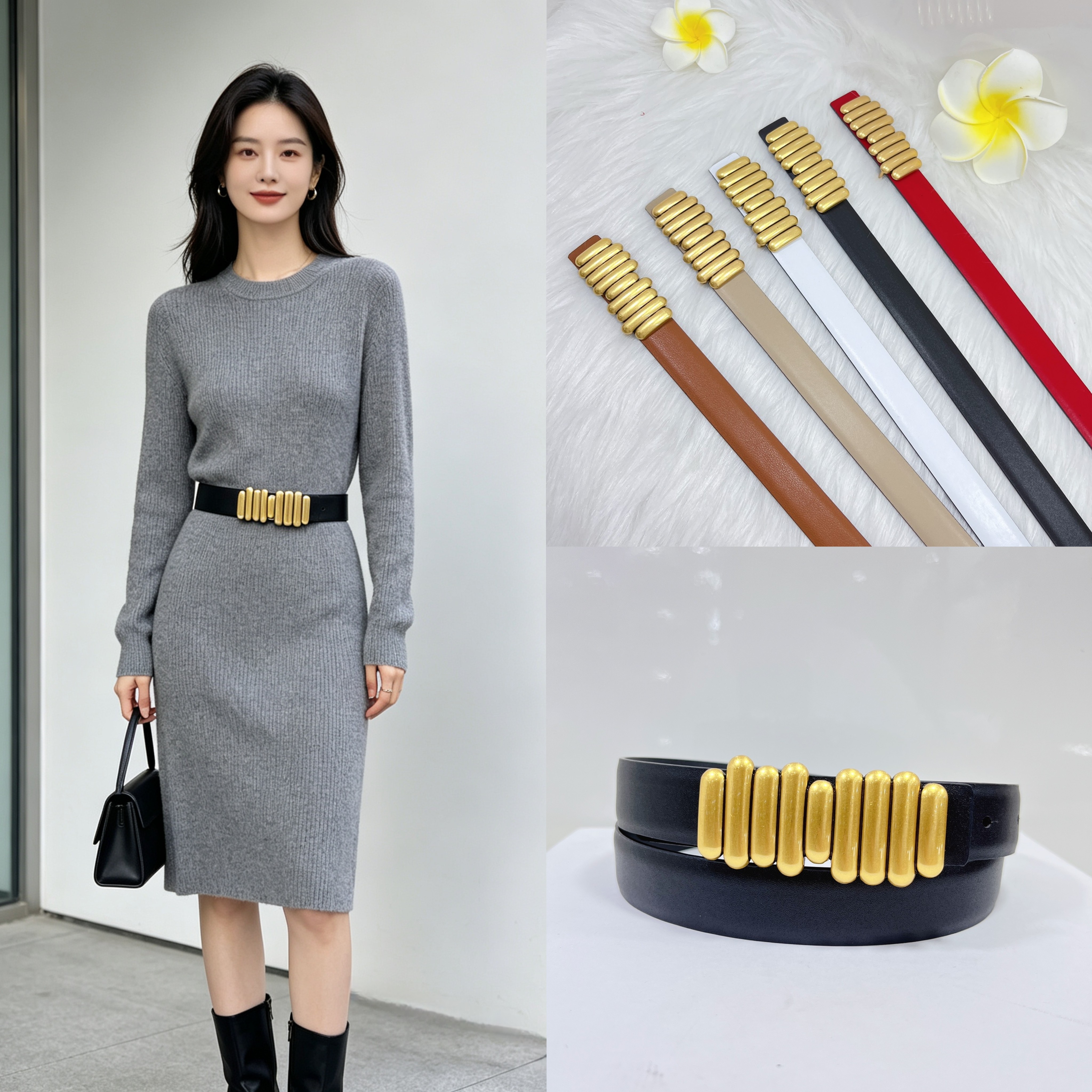 皮带女士简约平滑扣腰带女百搭收腰简约韩版潮流时尚ins风裤腰带