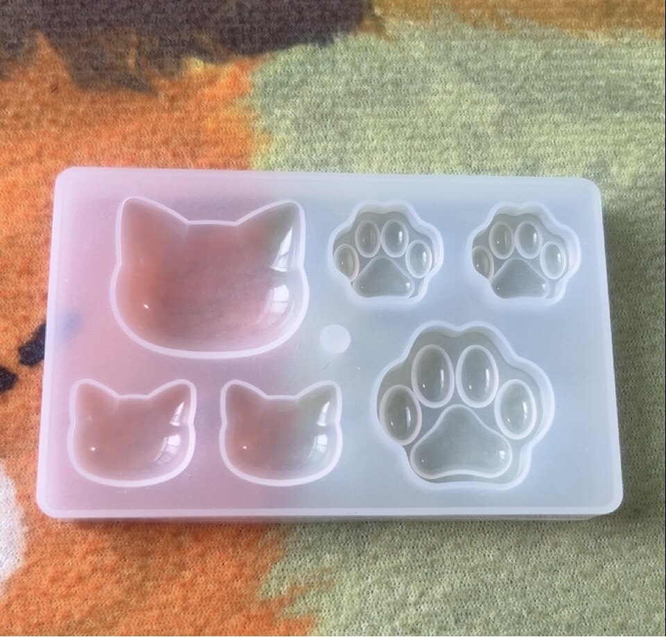 猫咪头猫爪diy滴胶硅胶模具ins风果冻镜面吊坠耳坠uv胶手工模具