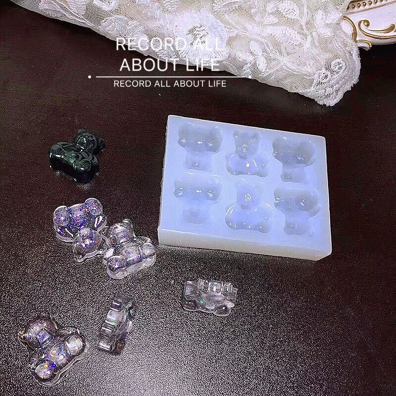 镜面滴胶6连糖果大肚熊硅胶模具钥匙扣手机壳摆台装饰配件小熊模