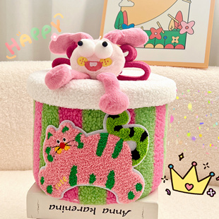 新品可爱猫羊羔绒收纳手工棉线绳编织衣服整理零食杂物桌面收纳盒