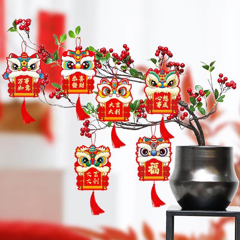 2025蛇年发财树上绿植小挂件春节挂饰盆景布置新年装饰品过年福字