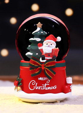 新款圣诞节音乐盒装饰品圣诞树老人水晶球飘雪发光福袋创意礼品