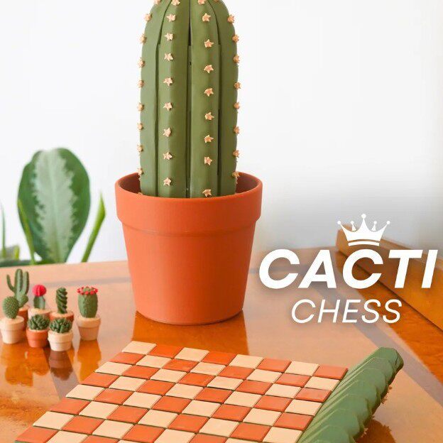 跨境3D打印Roll up Cactus Chess Set家居创意仙人掌象棋玩具套装