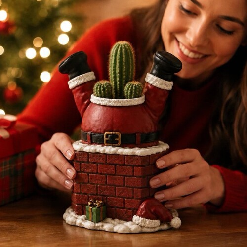 跨境新品Santa Claus stuck in the chimney圣诞老人多肉花盆摆件