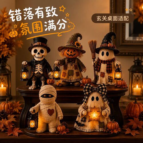 跨境爆款Wooden Monster Decorations 万圣节提灯怪物装饰工艺品