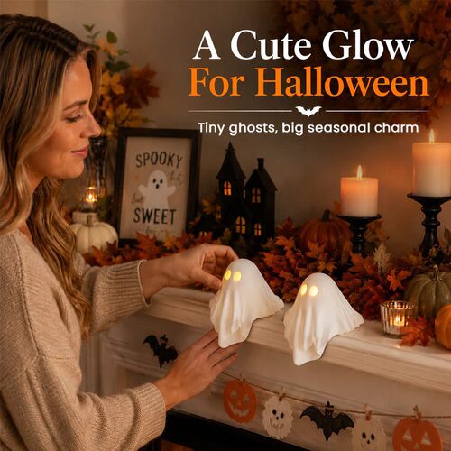 跨境新品Halloween Light-Up Ghost万圣节发光幽灵树脂工艺品摆件