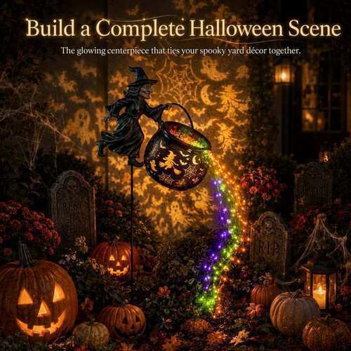 万圣节女巫坩埚花园灯Halloween Witch Cauldron Garden Light