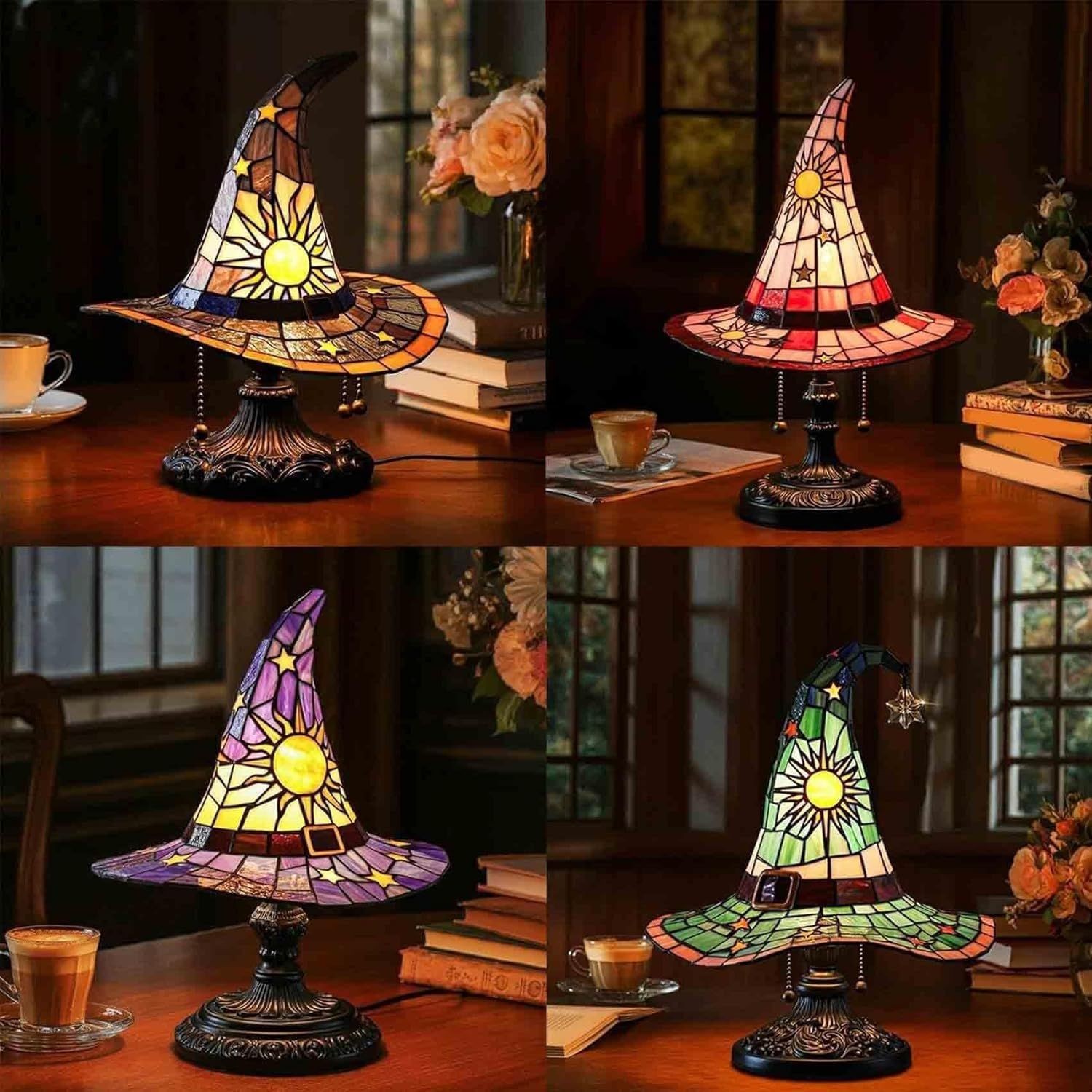 跨境Witch Hat Lamps女巫帽子灯摆件魔幻灯光插头桌面装饰小夜灯