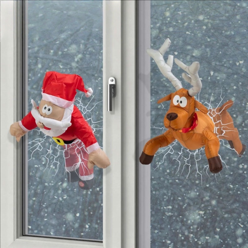 跨境 Crashing Santa&Reindeer Animated 圣诞老人与驯鹿砸碎窗户