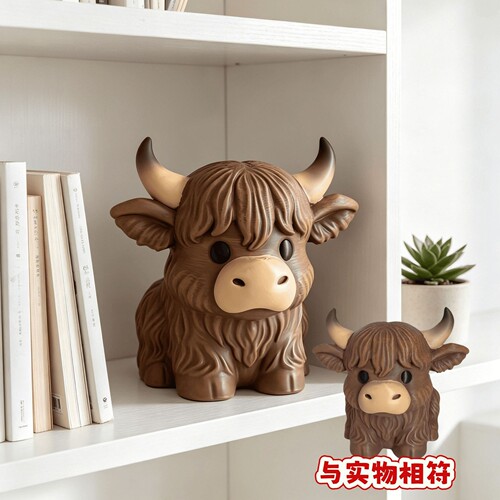 跨境新品Highland cow pen pot高地牛笔筒家居装饰树脂工艺品摆件