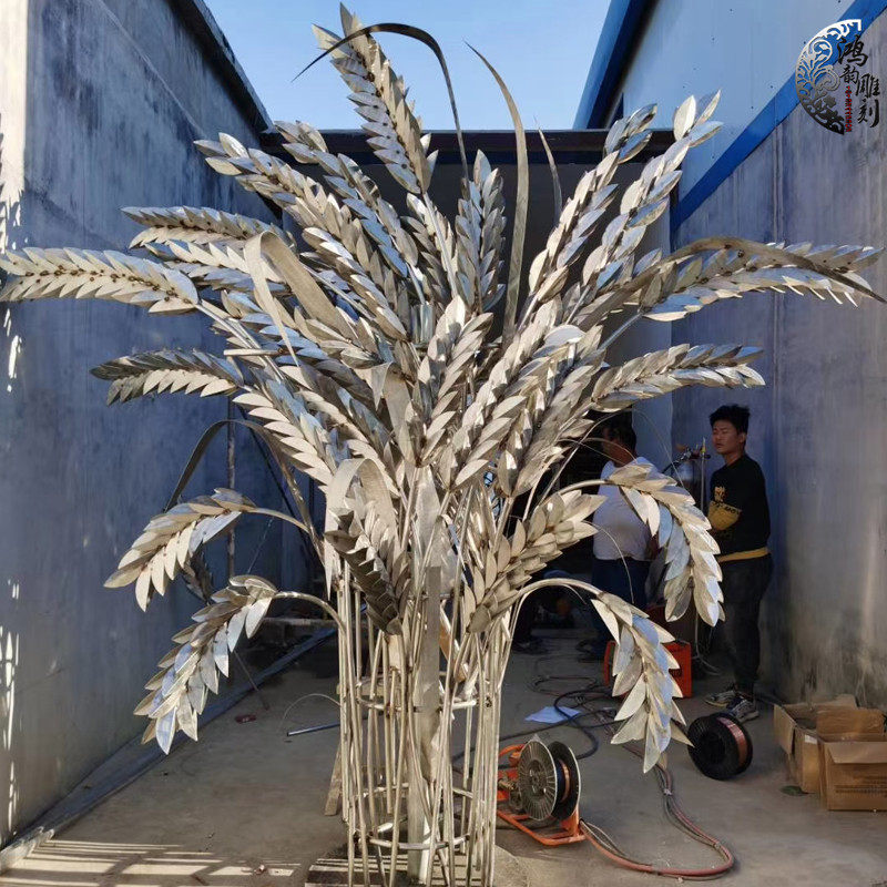 定制不锈钢麦穗秋收麦子小麦彩绘植物铁艺景观雕塑大型玻璃钢摆件