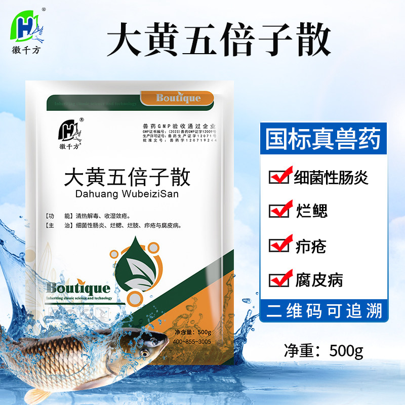 大黄五倍子散水产养殖专用药鱼乌龟牛蛙腐皮肠炎烂鳃烂肢鱼药正品