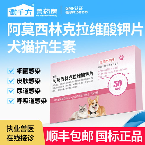 阿莫西林克拉维酸钾片宠物猫狗通用细菌皮肤感染兽药速泌诺尿感染