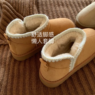嘎嘎暖！不显臃肿~INS毛毛雪地靴女冬一脚蹬懒人短筒棉鞋东北便鞋