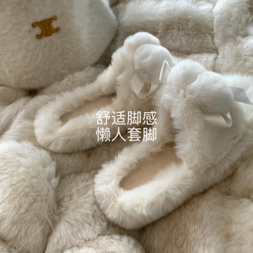 韩国ins秋冬慵懒百搭毛毛拖鞋女