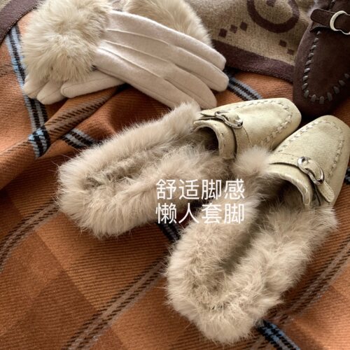 财阀千金~100兔毛内增高毛毛鞋女冬高级小尖头气质玛丽珍加绒单鞋