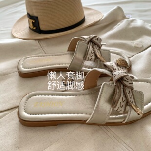 女夏海边沙滩一字拖 精致 贵气 优雅老钱风 INS露趾一脚蹬凉拖鞋