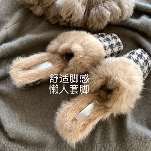 名利场 本期B入!INS中古兔毛皮草毛毛拖鞋女秋冬季高级感毛毛鞋