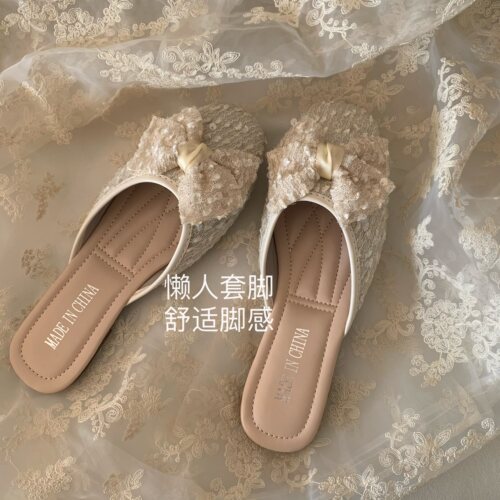 韩版ins女外穿蝴蝶结包头拖