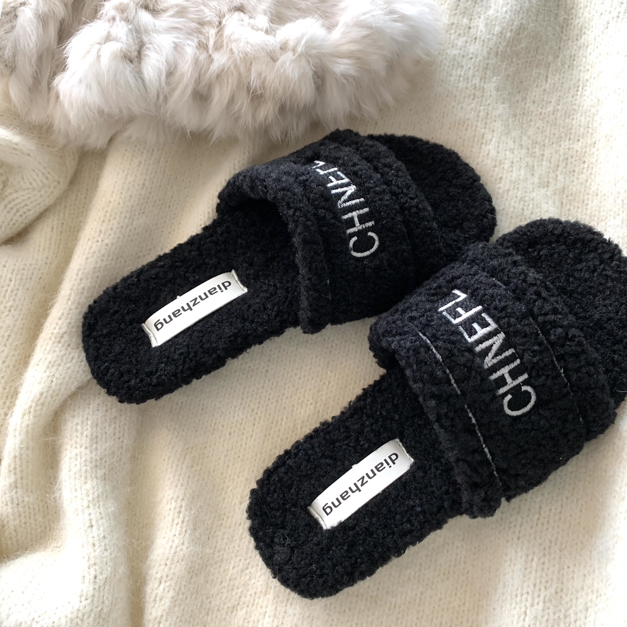 韩国ins休闲百搭毛毛拖鞋女外穿