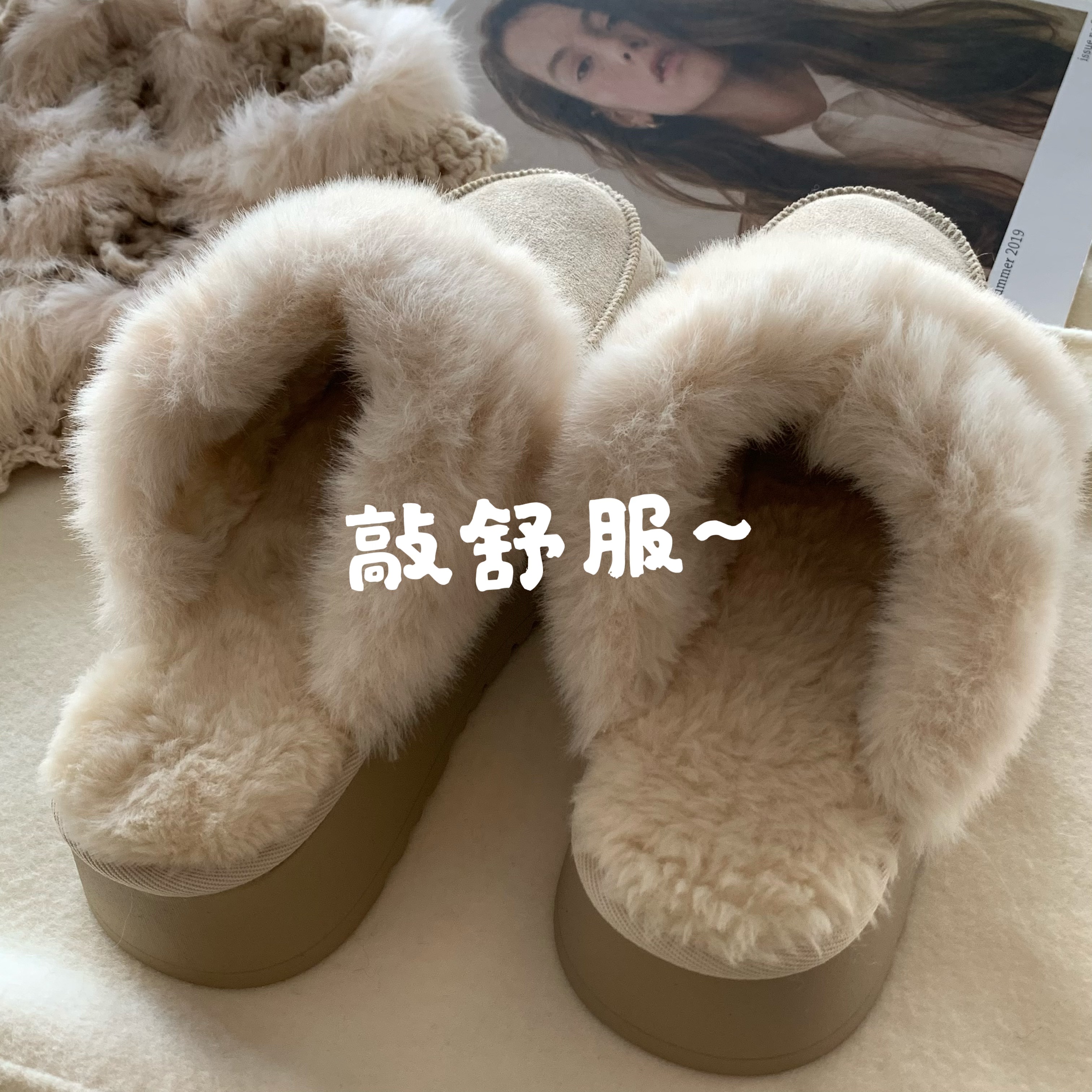 韩国ins冬季厚底毛毛拖鞋女外穿