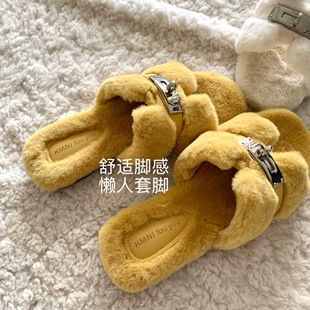 昆达山野貂~INS皮草高级感毛毛拖鞋糯叽叽秘鲁小羊棉拖鞋女冬外穿