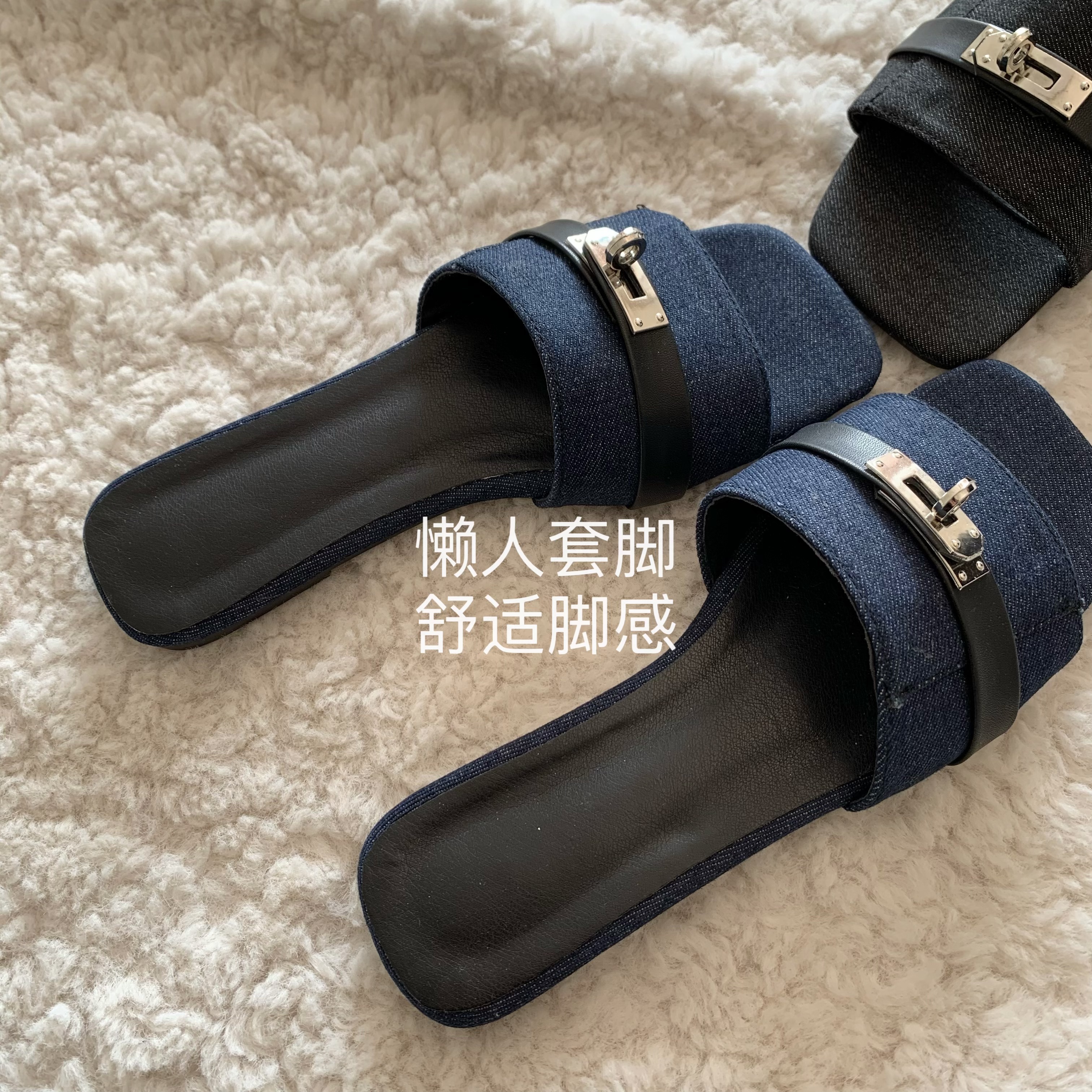 韩版ins女夏季外穿平底一字拖鞋