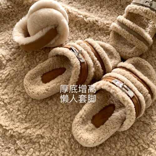 二舅养马人~INS厚底羊羔毛毛拖鞋女高级感外穿2026秋冬美拉德棉拖