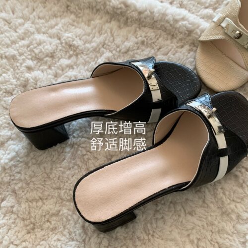 韩版ins女外穿厚底小金扣凉拖鞋