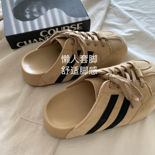 韩版ins女秋季厚底勃肯半拖鞋