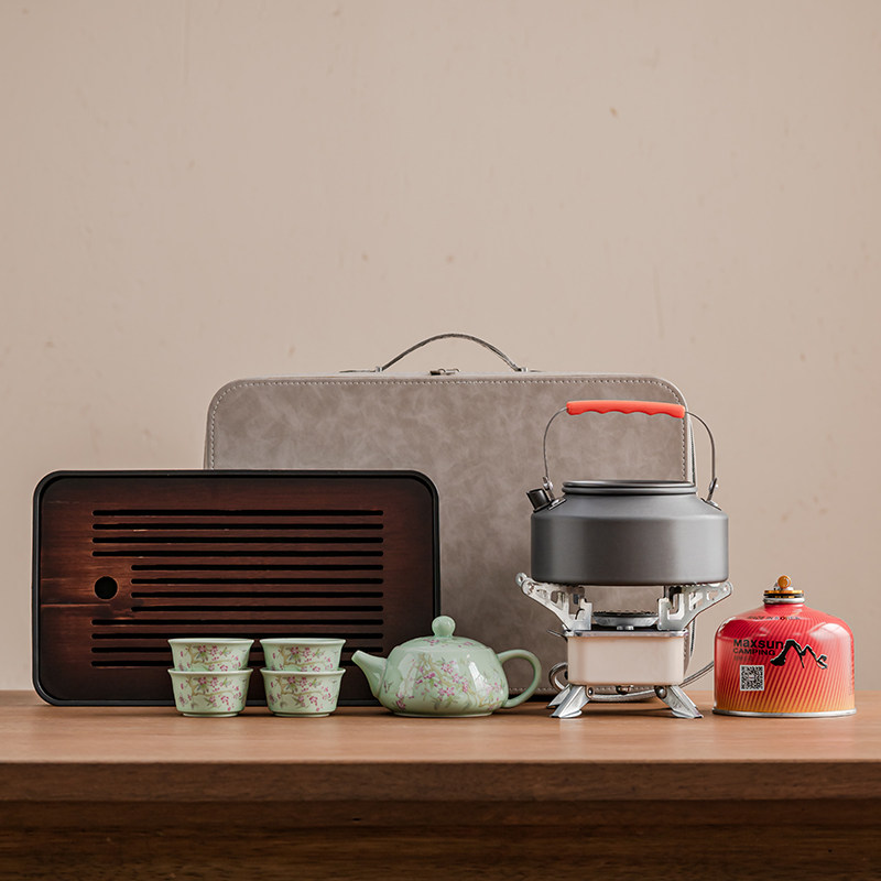 青瓷紫藤花西施壶四杯户外茶具套装配茶盘户外露营家用待客旅行收,餐饮具,旅行茶具,淘宝优惠券,粉丝福利购,淘宝优惠卷