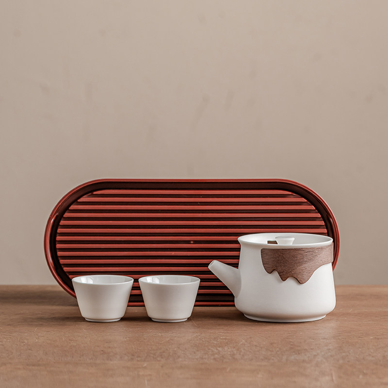 中式简约白陶功夫茶具一壶两杯红棕排水茶盘家用办公禅意文艺茶具,餐饮具,旅行茶具,淘宝优惠券,粉丝福利购,淘宝优惠卷