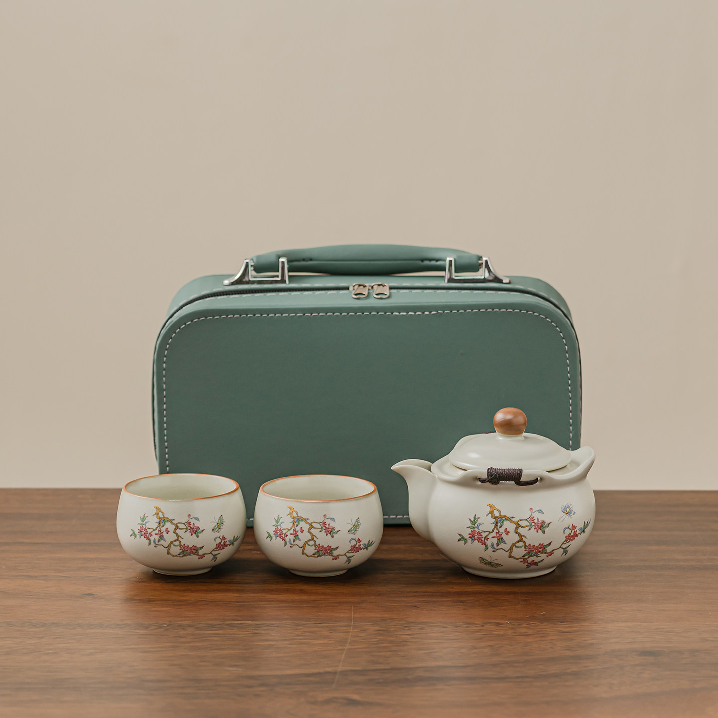 旅行茶具一人独饮小茶具便捷式户外露营喝茶手绘盖碗茶杯快客套装图片