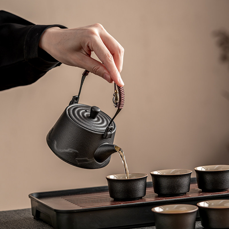 新式黑陶提梁壶六杯茶盘户外套装含旅行包煮茶器卡式炉便携茶具套,餐饮具,旅行茶具,淘宝优惠券,粉丝福利购,淘宝优惠卷