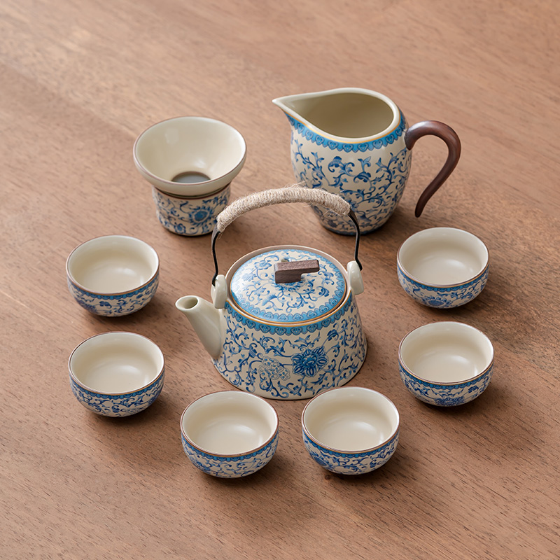 2025新款汝窑功夫茶具套装家用办公室泡茶盖碗茶壶茶杯子陶瓷整套