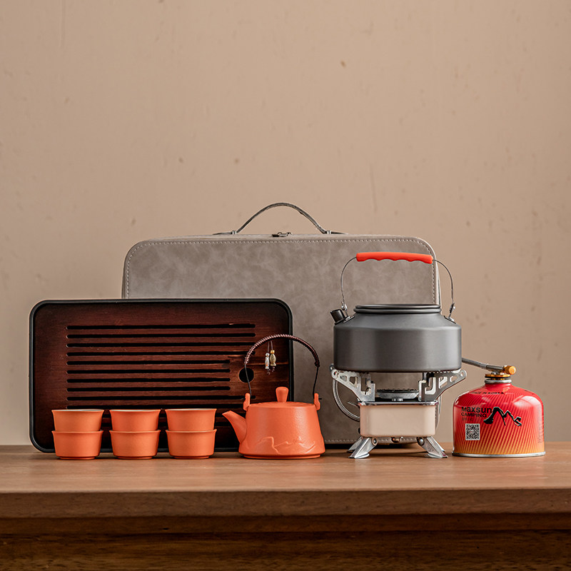 新式粗陶橙色款提梁壶六杯茶盘户外套装含旅行包煮茶器卡式炉便携,餐饮具,旅行茶具,淘宝优惠券,粉丝福利购,淘宝优惠卷