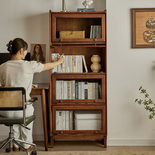 实木书柜置物柜家用玻璃门展示柜