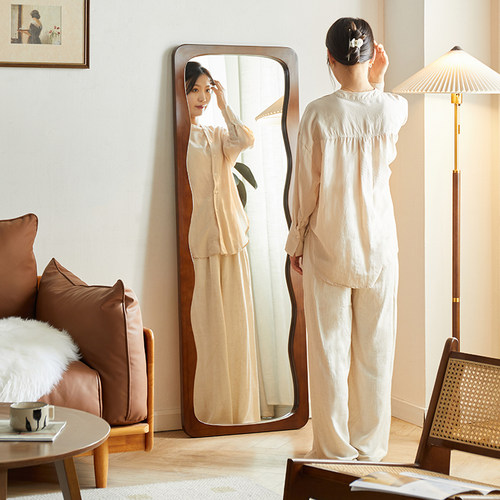 久沐森波浪实木全身镜穿衣镜简约