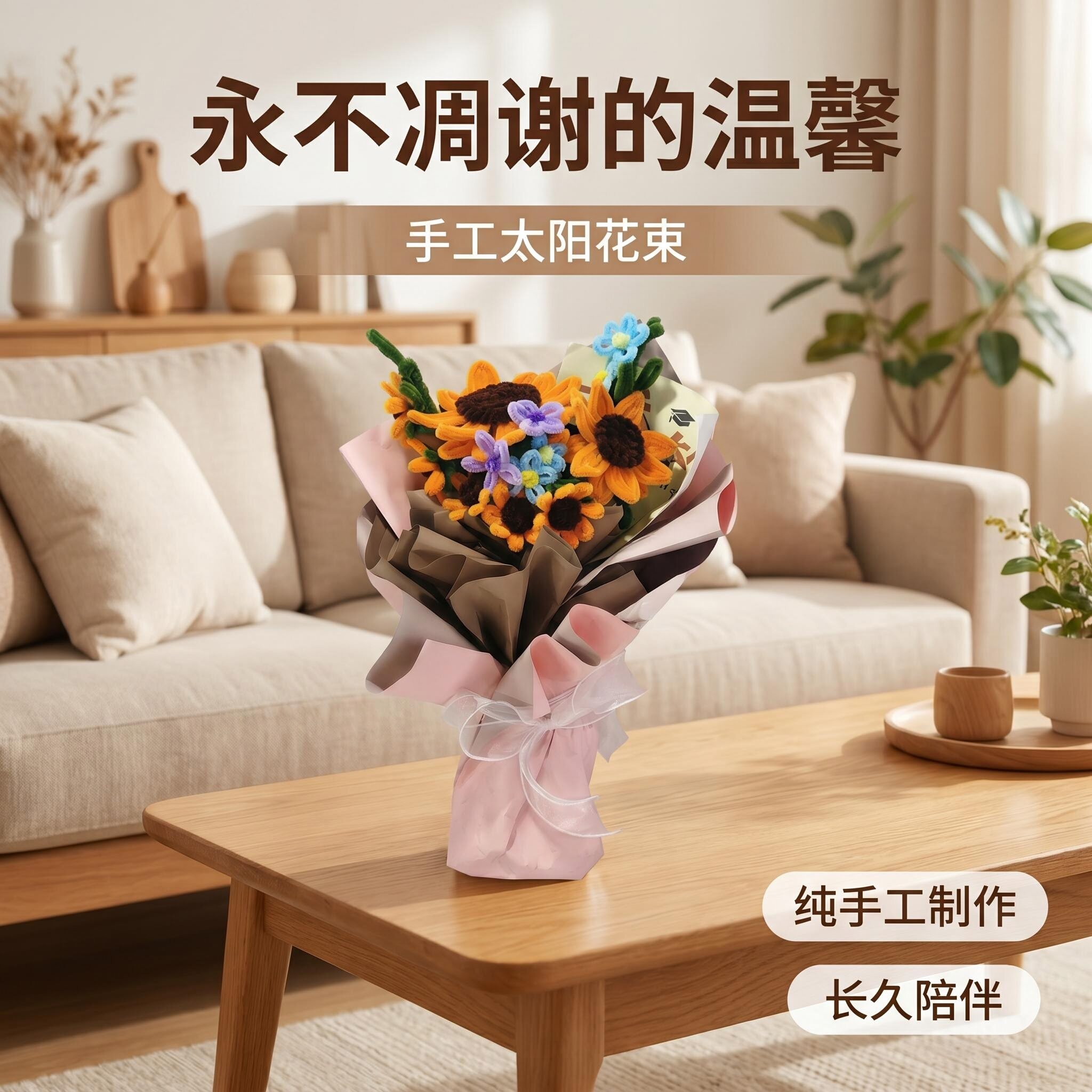 扭扭棒太阳花束手工编制橱窗摆件
