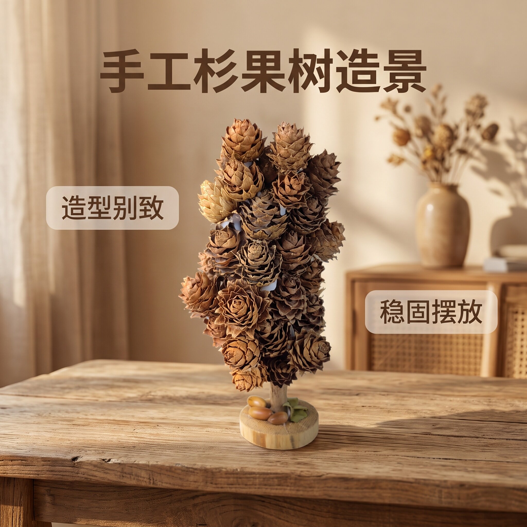 手工杉果树田园风氛围装饰手作