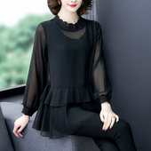 雪纺打底衫 妈妈装 女长袖 木耳领金丝绒洋气时尚 上衣 秋新款 胖MM大码