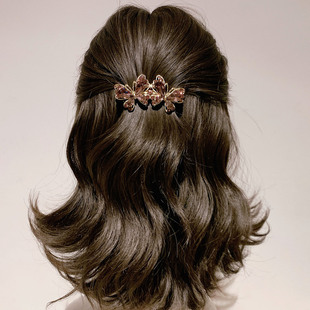 高级感水钻蝴蝶发夹女小号后脑勺发卡弹簧夹时尚简约刘海边夹顶夹